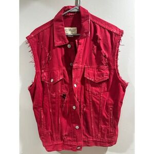 Denim & Supply Ralph Lauren Red Distressed Denim Vest Rare Sleeveless Jacket L